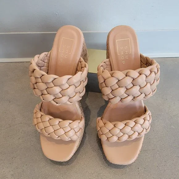 ShuShop Nude Braided Platform Sandals - Picture 1 of 4